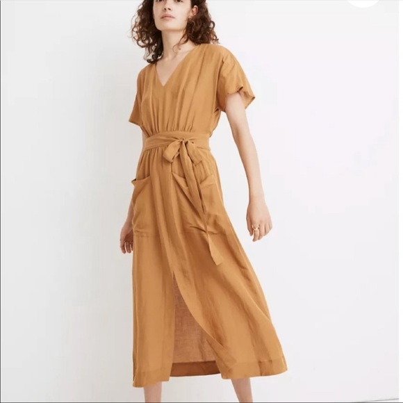 Madewell Dresses & Skirts - Madewell Linen Blend Dolman Sleeve Tie Waist Midi Dress